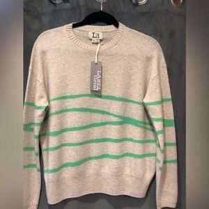 label + Thread crew sweater in Wool and Cashmere Blend. Ecru/ Green in X Small